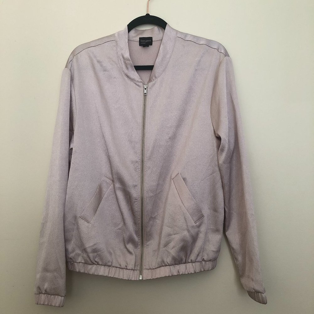 Free Press Metallic Zip-Up Bomber Jacket | Tan | Size M - Picture 4 of 11